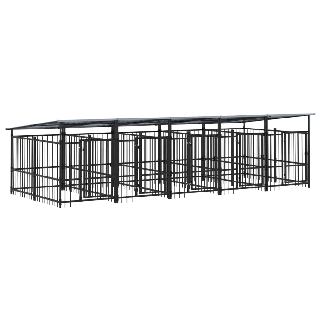 vidaXL Outdoor-Hundezwinger mit Dach Stahl 9,38 m²