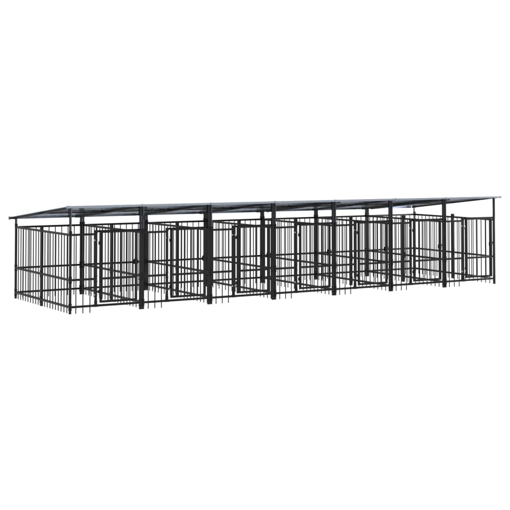 vidaXL Outdoor-Hundezwinger mit Dach Stahl 13,14 m²