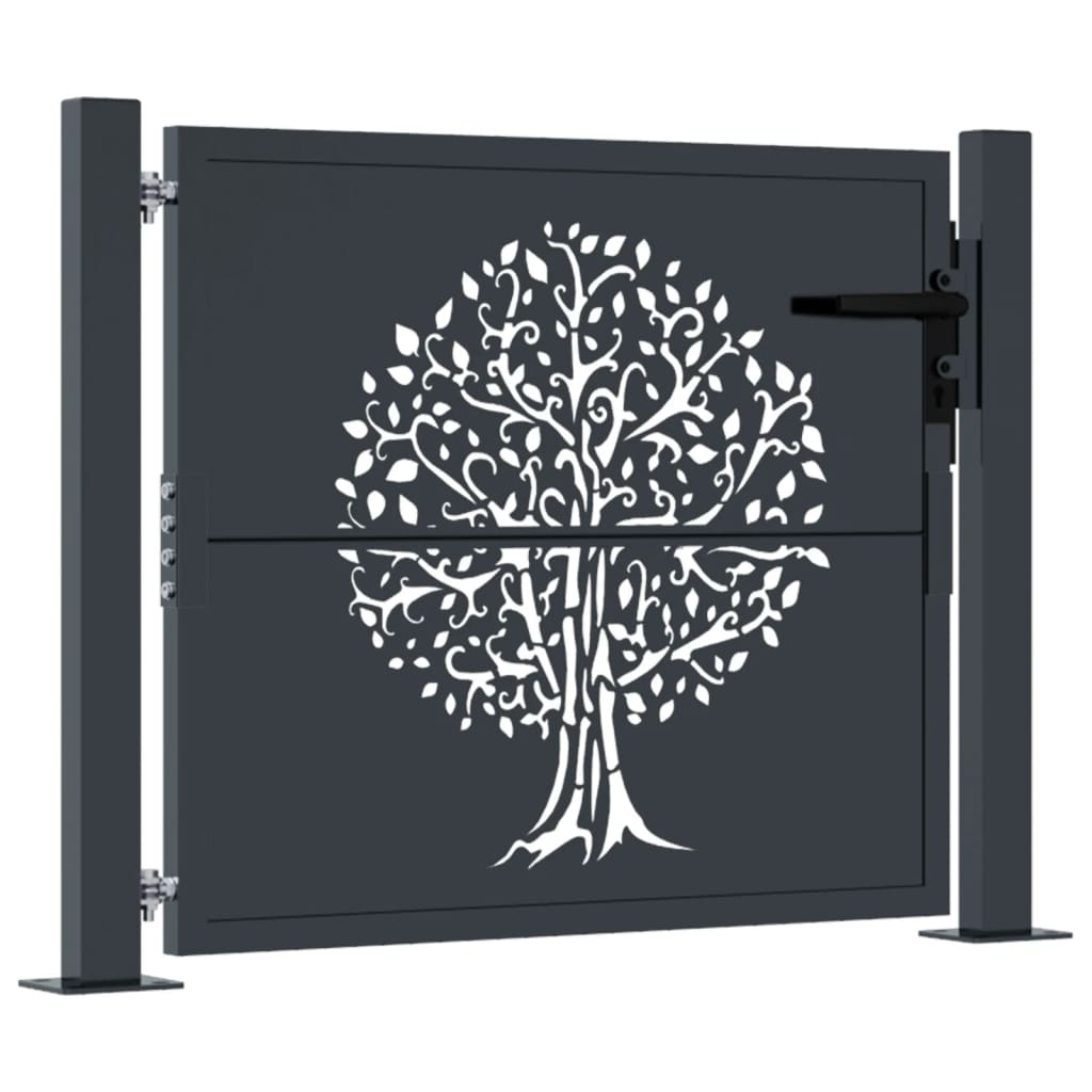 vidaXL Gartentor Anthrazit 100x75 cm Stahl Baum-Design