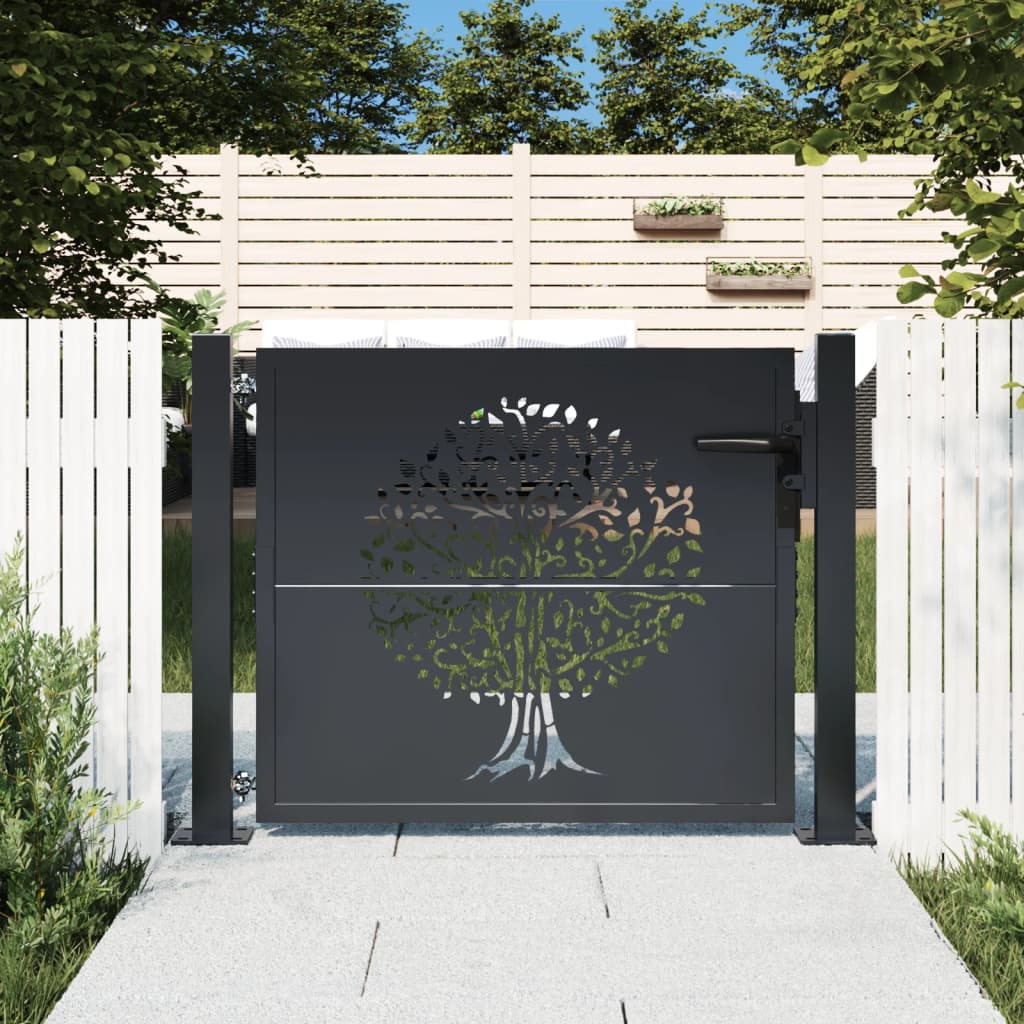 vidaXL Gartentor Anthrazit 100x75 cm Stahl Baum-Design