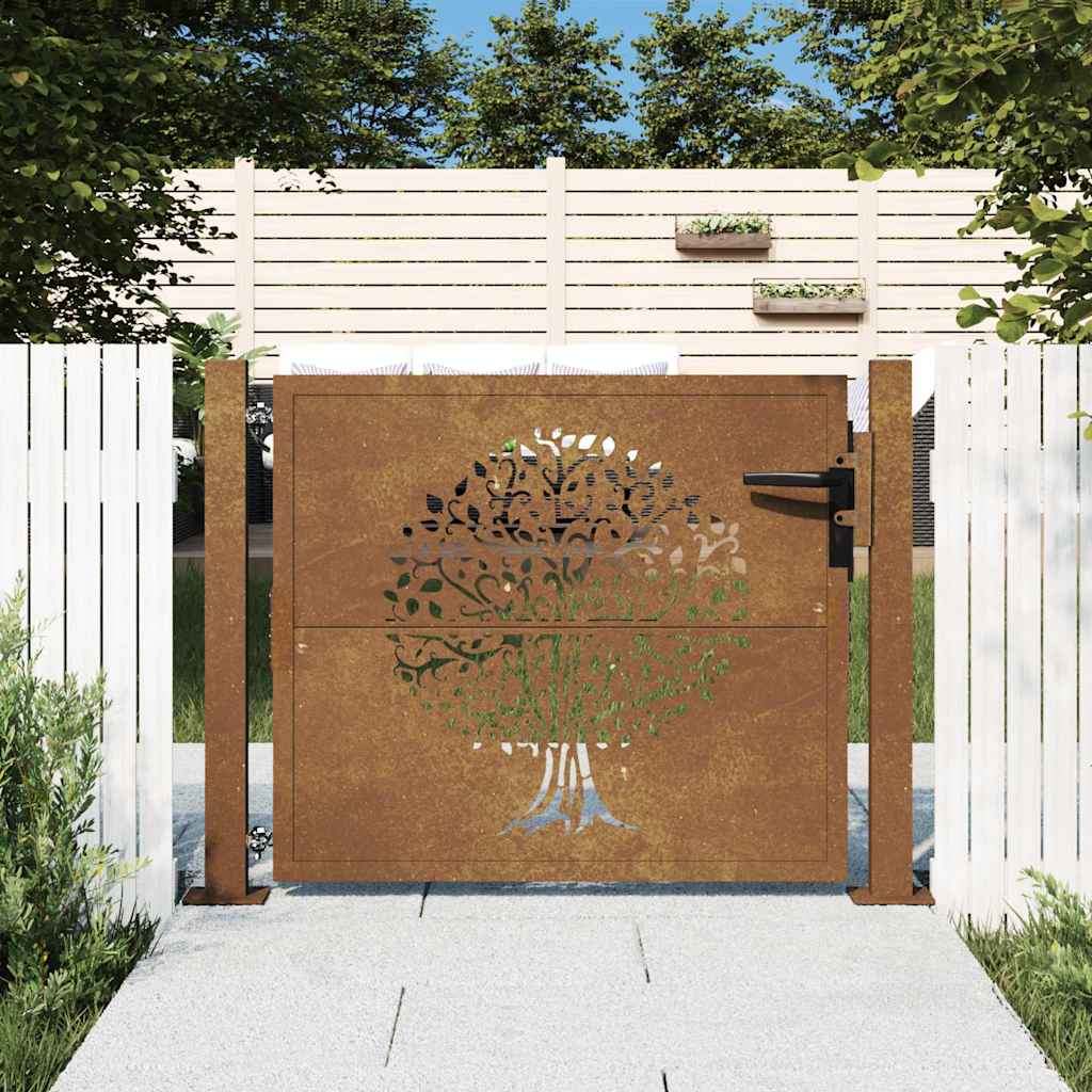 vidaXL Gartentor 100x75 cm Cortenstahl Baumdesign