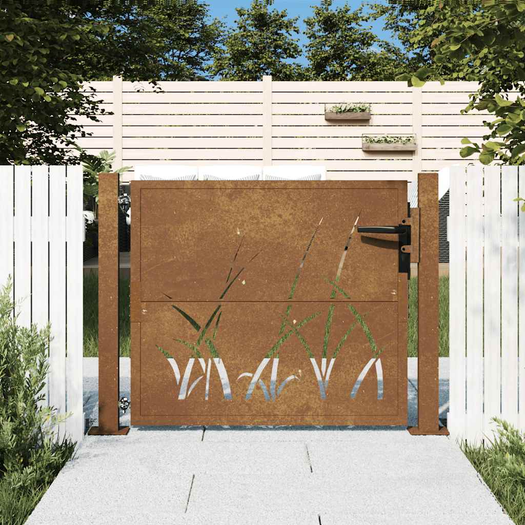 vidaXL Gartentor 100x75 cm Cortenstahl Gras-Design