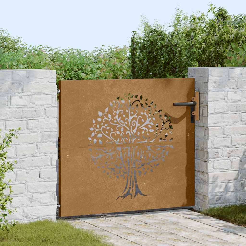 vidaXL Gartentor 85x75 cm Cortenstahl Baum-Design