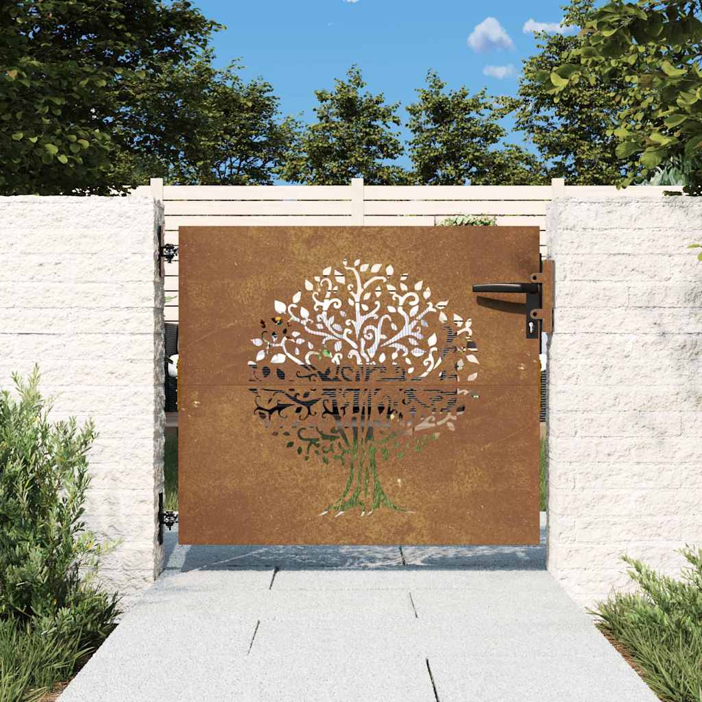 vidaXL Gartentor 85x75 cm Cortenstahl Baum-Design