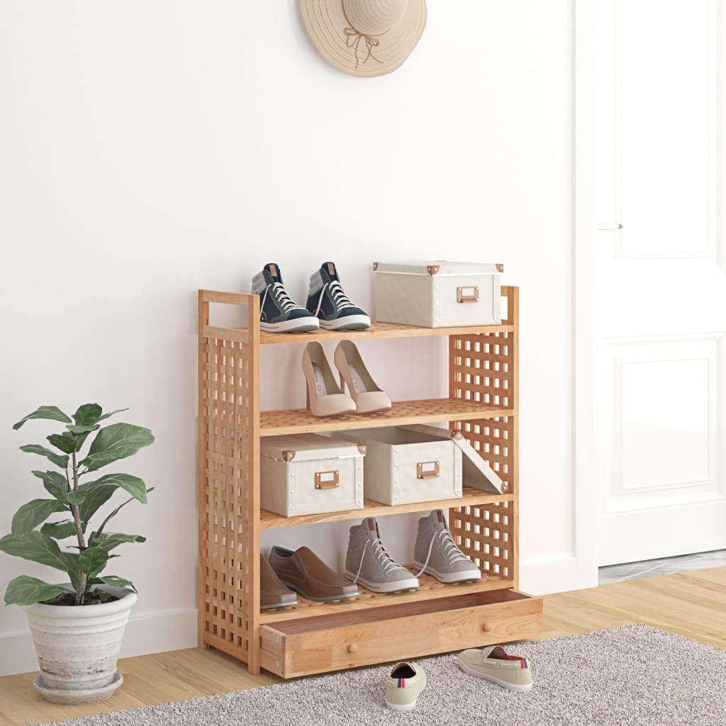 vidaXL Schuhregal mit Schublade 70x27x81 cm Massivholz Nussbaum