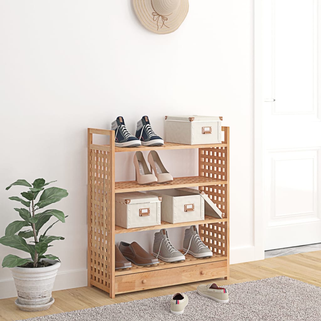 vidaXL Schuhregal mit Schublade 70x27x81 cm Massivholz Nussbaum