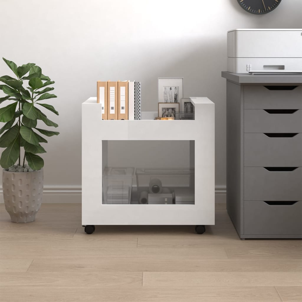 vidaXL Bürowagen Hochglanz-Weiß 60x45x60 cm Holzwerkstoff