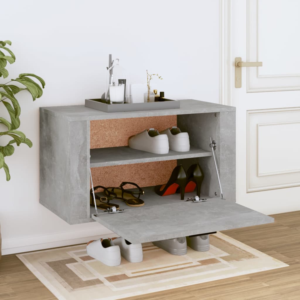 vidaXL Wand-Schuhschrank Betongrau 70x35x38 cm Holzwerkstoff