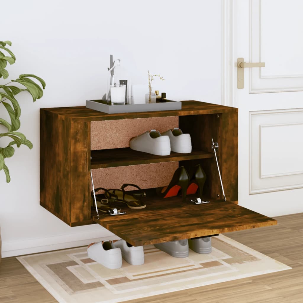 vidaXL Wand-Schuhschrank Räuchereiche 70x35x38 cm Massivholz Kiefer