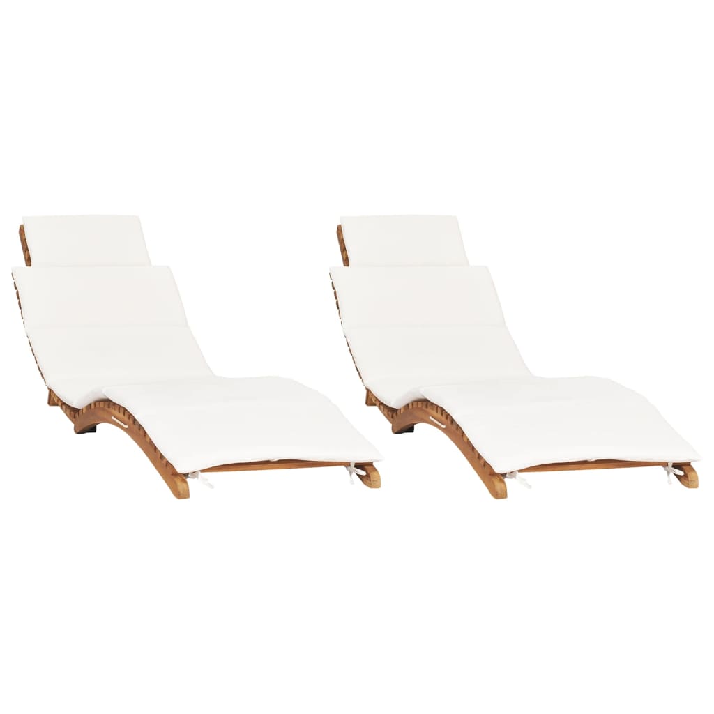 vidaXL Sonnenliegen 2 Stk. mit Auflagen Massivholz Teak