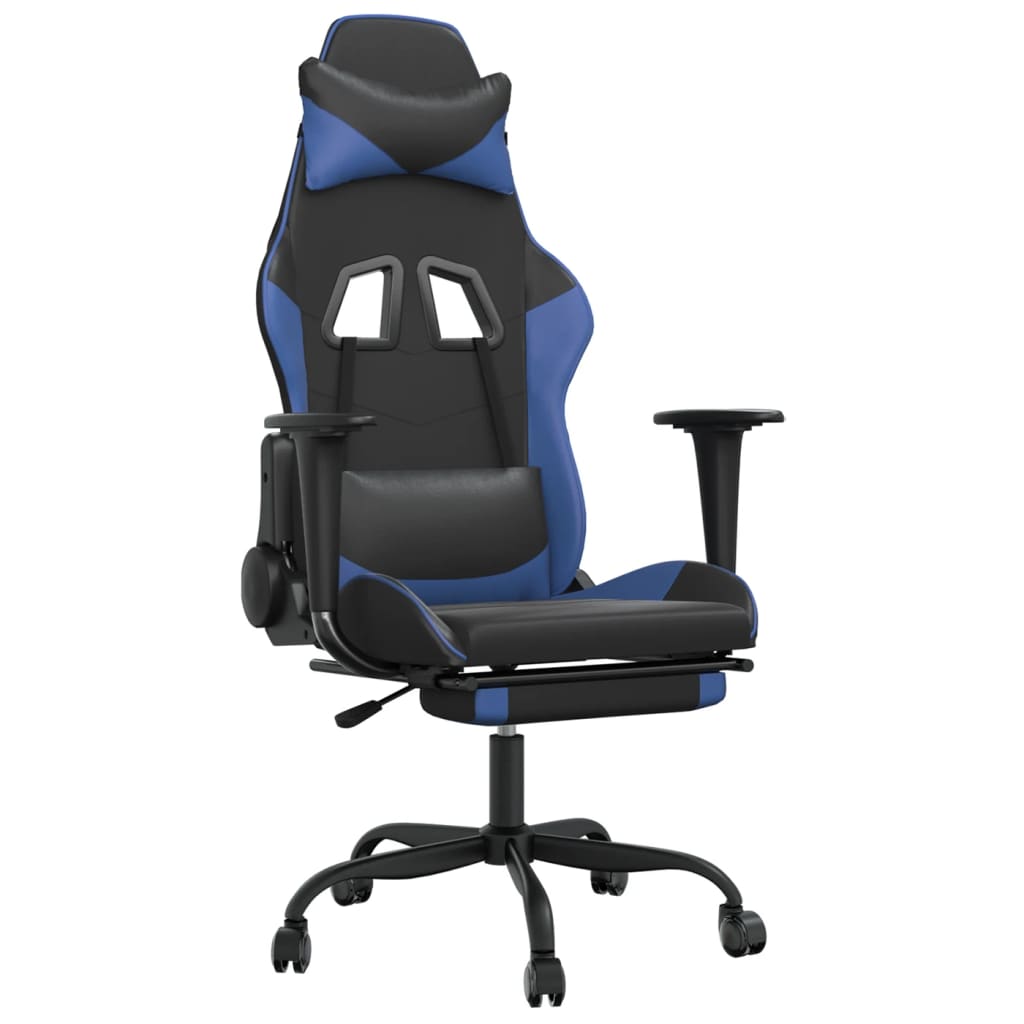 vidaXL Gaming-Stuhl mit Fußstütze Schwarz und Blau Kunstleder