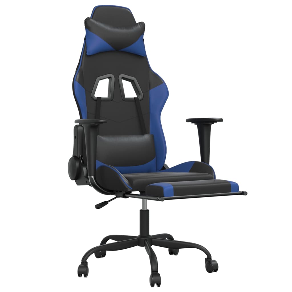vidaXL Gaming-Stuhl mit Fußstütze Schwarz und Blau Kunstleder