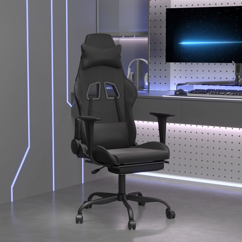 vidaXL Gaming-Stuhl mit Fußstütze Schwarz Kunstleder