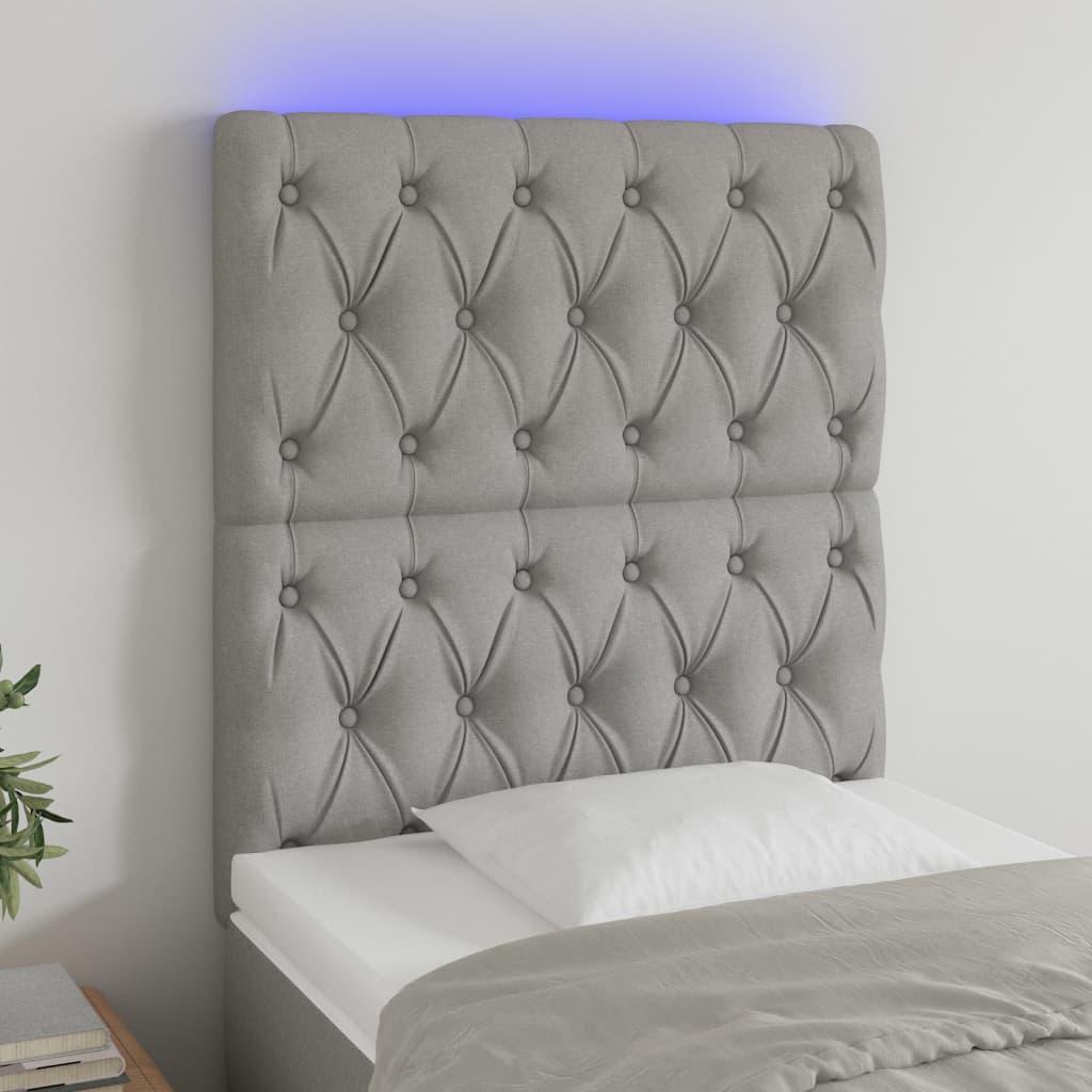 vidaXL LED Kopfteil Hellgrau Stoff