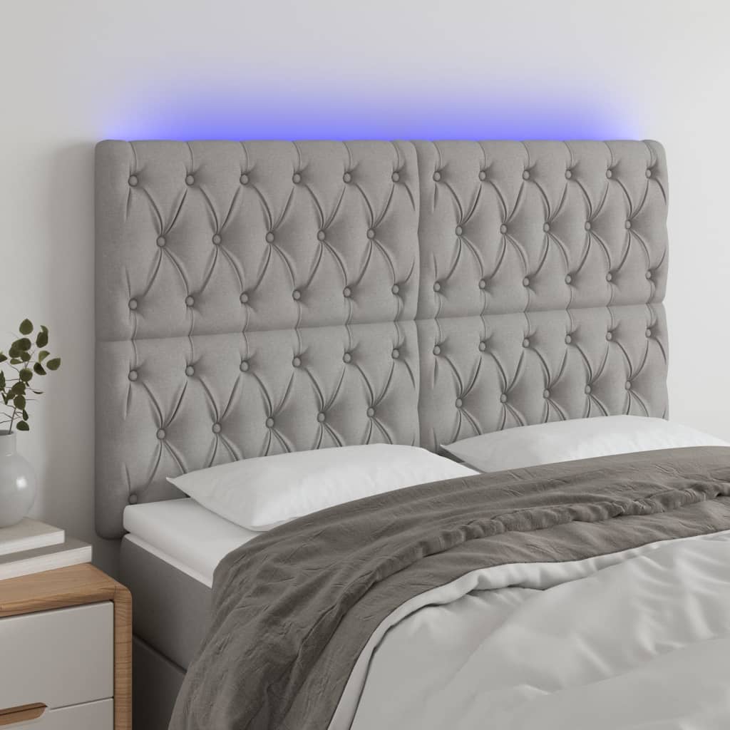 vidaXL LED Kopfteil Hellgrau Stoff