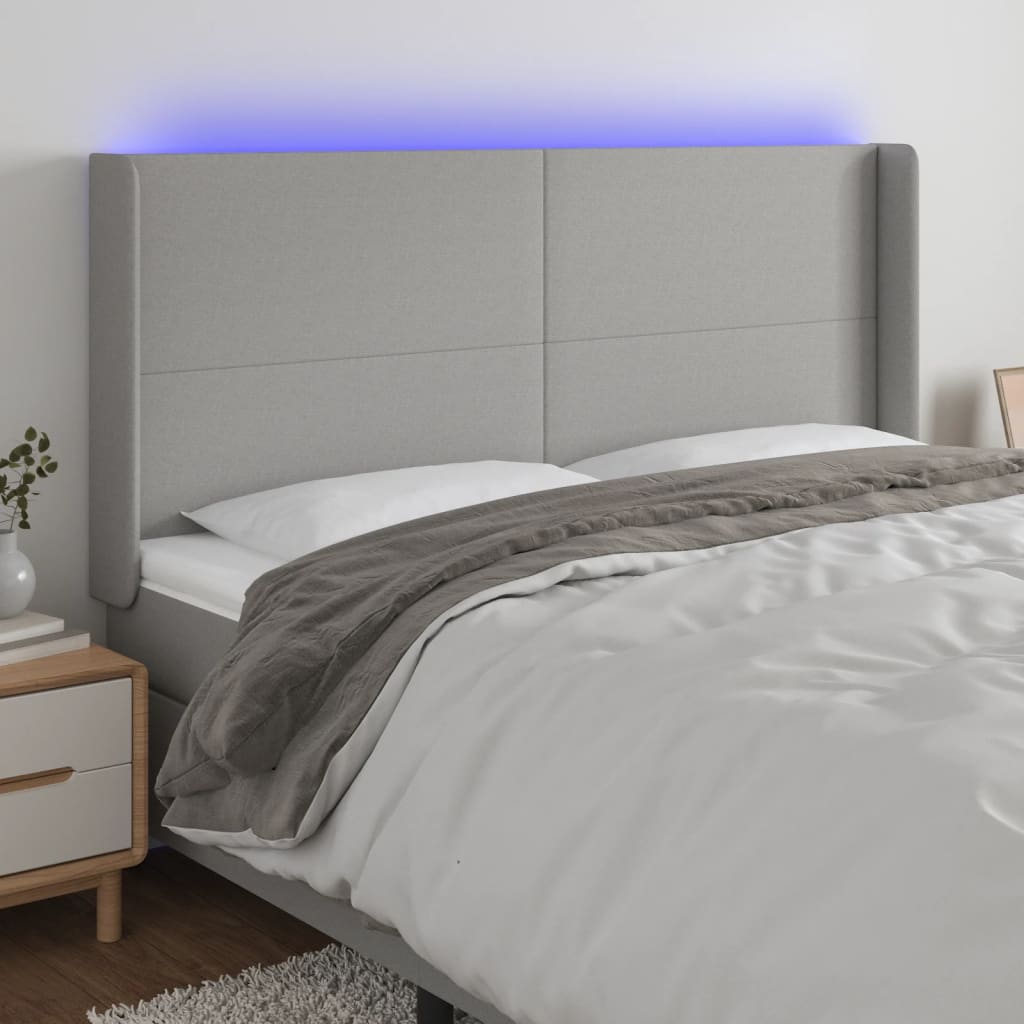 vidaXL LED Kopfteil Hellgrau Stoff