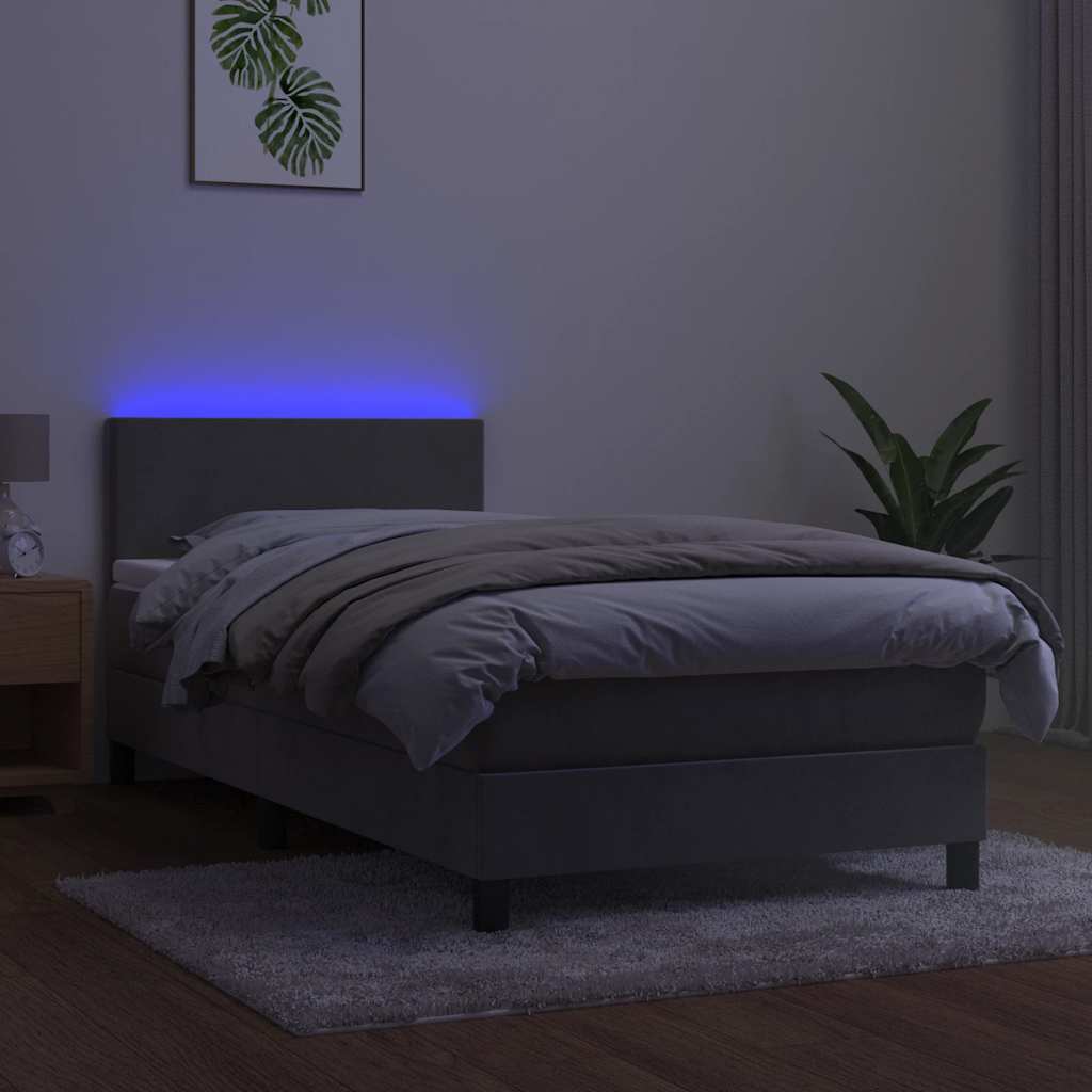 vidaXL Boxspringbett mit Matratze & LED Hellgrau 80x200 cm Samt
