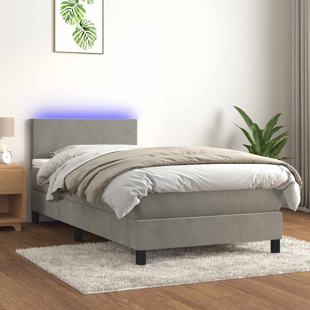 vidaXL Boxspringbett mit Matratze & LED Hellgrau 80x200 cm Samt