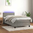 vidaXL Boxspringbett mit Matratze & LED Hellgrau 80x200 cm Samt