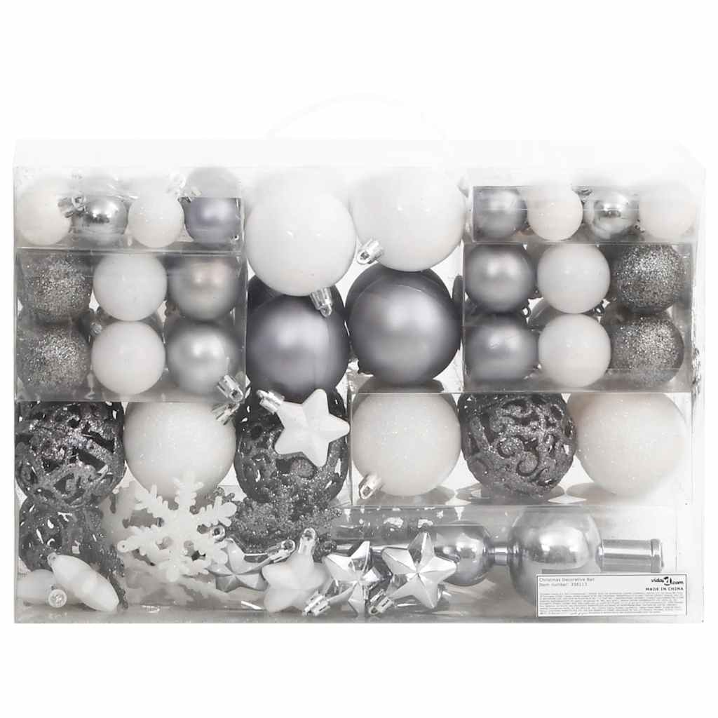 vidaXL 111-tlg. Weihnachtskugel-Set Weiß und Grau Polystyrol