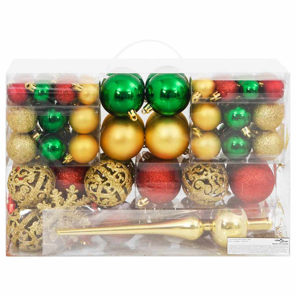 vidaXL 112-tlg. Weihnachtskugel-Set Rot Grün Golden Polystyrol