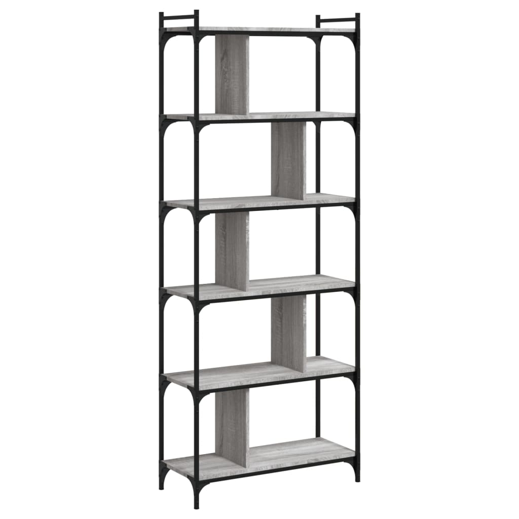 vidaXL Bücherregal 6 Böden Grau Sonoma 76x32x192 cm Holzwerkstoff