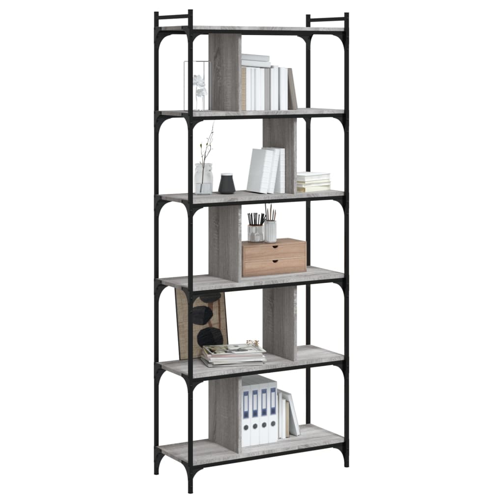 vidaXL Bücherregal 6 Böden Grau Sonoma 76x32x192 cm Holzwerkstoff