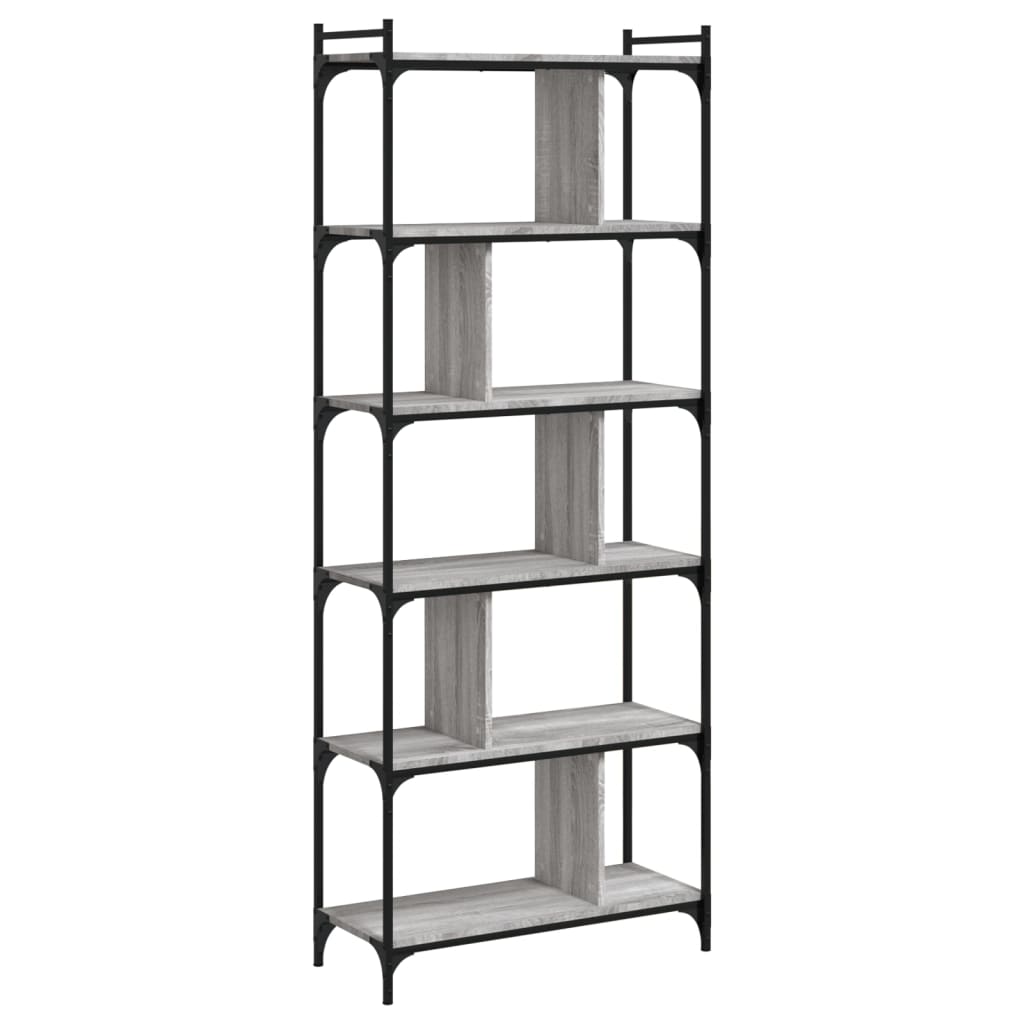 vidaXL Bücherregal 6 Böden Grau Sonoma 76x32x192 cm Holzwerkstoff
