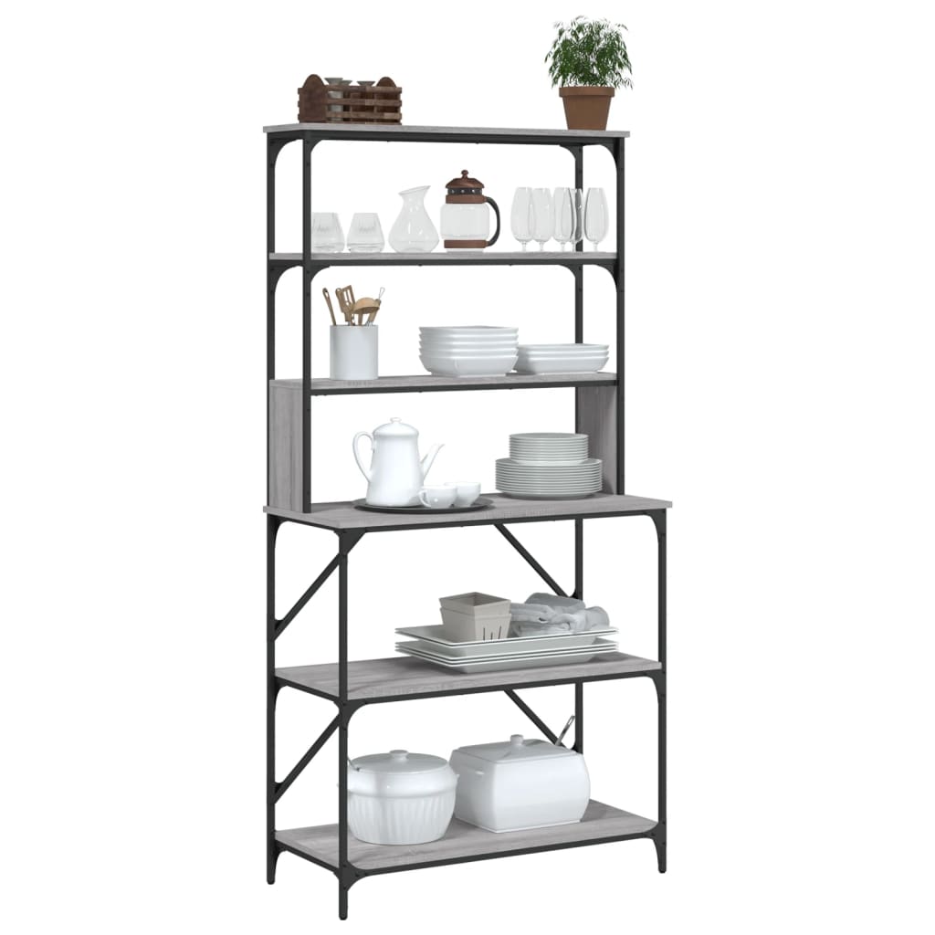 vidaXL Bäckerregal 6 Fächer Grau Sonoma 90x40x180 cm Holzwerkstoff