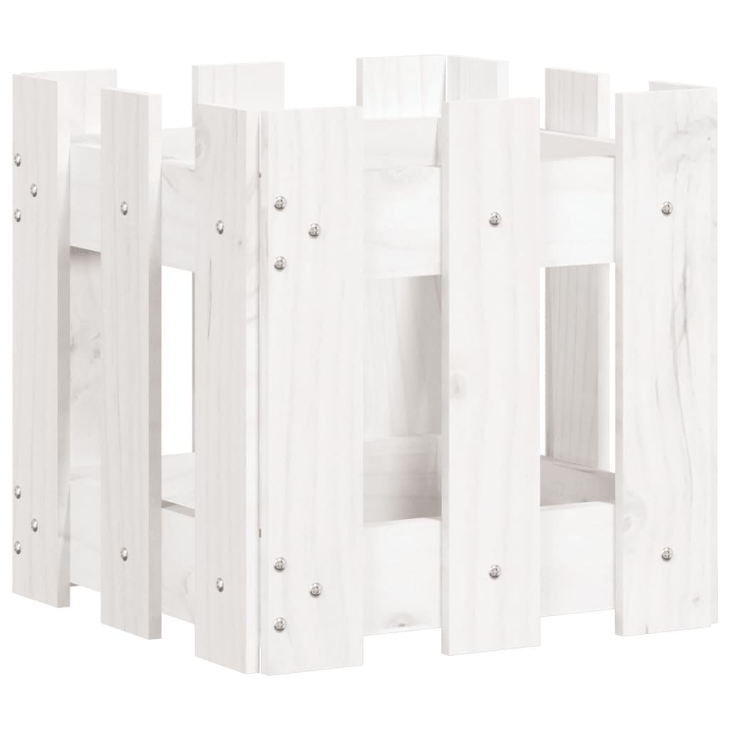 vidaXL Pflanzkübel Lattenzaun-Design Weiß 30x30x30 cm Kiefernholz