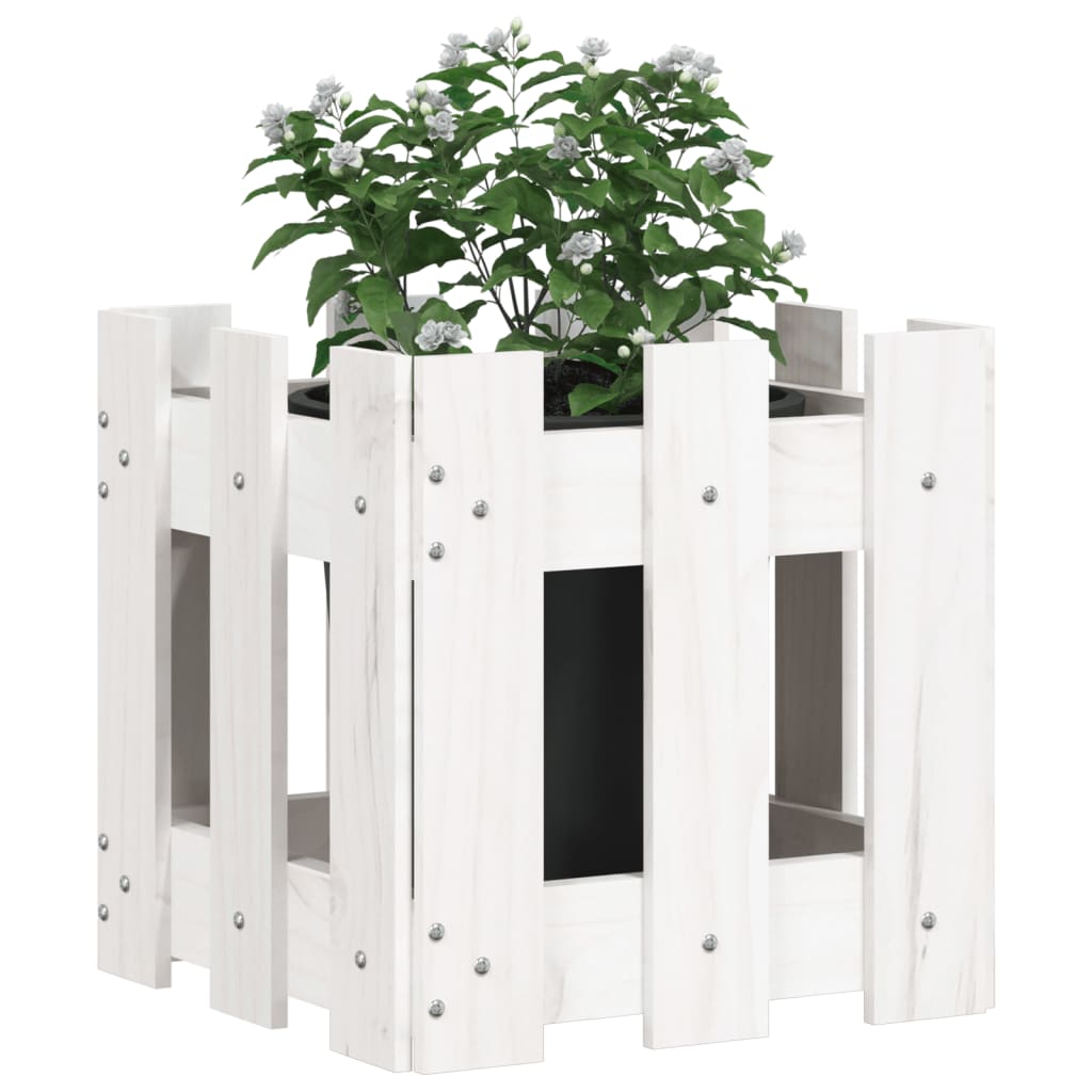vidaXL Pflanzkübel Lattenzaun-Design Weiß 30x30x30 cm Kiefernholz