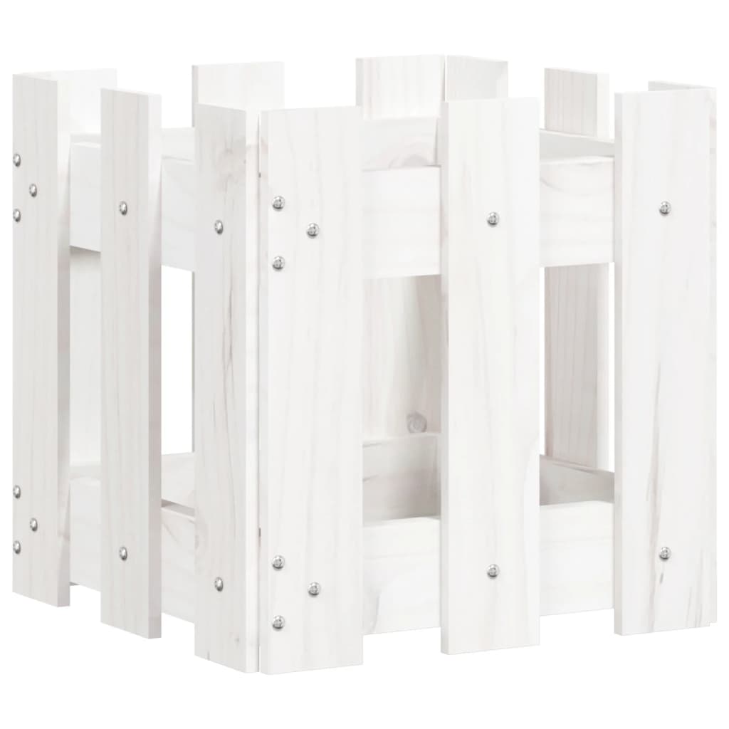 vidaXL Pflanzkübel Lattenzaun-Design Weiß 30x30x30 cm Kiefernholz