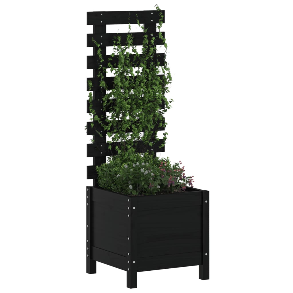 vidaXL Pflanzkübel Rankhilfe Schwarz 39x39,5x114 cm Massivholz Kiefer