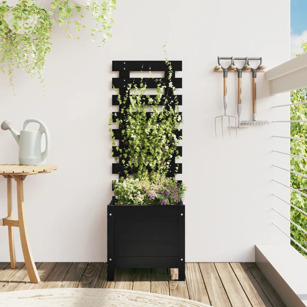 vidaXL Pflanzkübel Rankhilfe Schwarz 39x39,5x114 cm Massivholz Kiefer