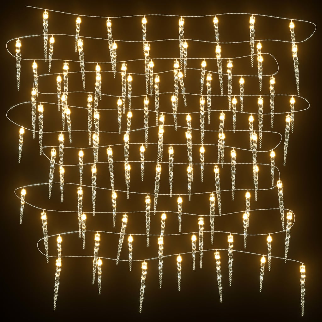 vidaXL Weihnachts-Eiszapfen-Licht 100 LEDs Warmweiß 10 m Acryl PVC