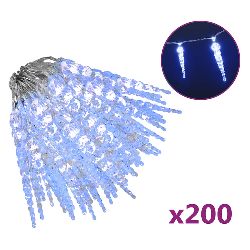 vidaXL Eiszapfen-Lichterkette 200 LEDs Blau 20 m Acryl PVC