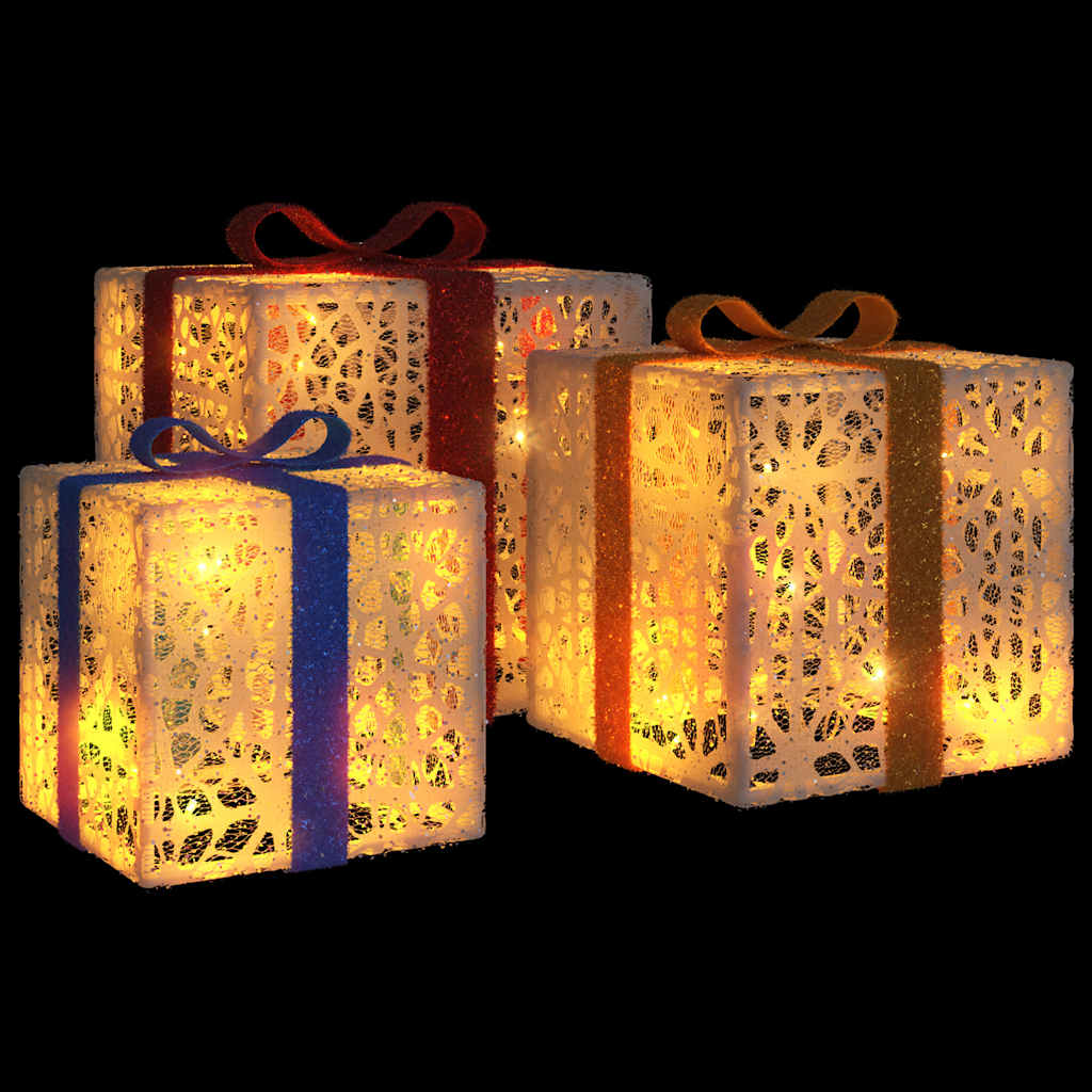 vidaXL Beleuchtete Geschenkboxen 3 Stk. 64 LEDs Warmweiß