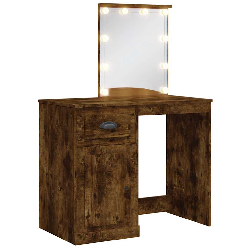 vidaXL Schminktisch mit LED-Leuchten Räuchereiche 90x42x132,5 cm