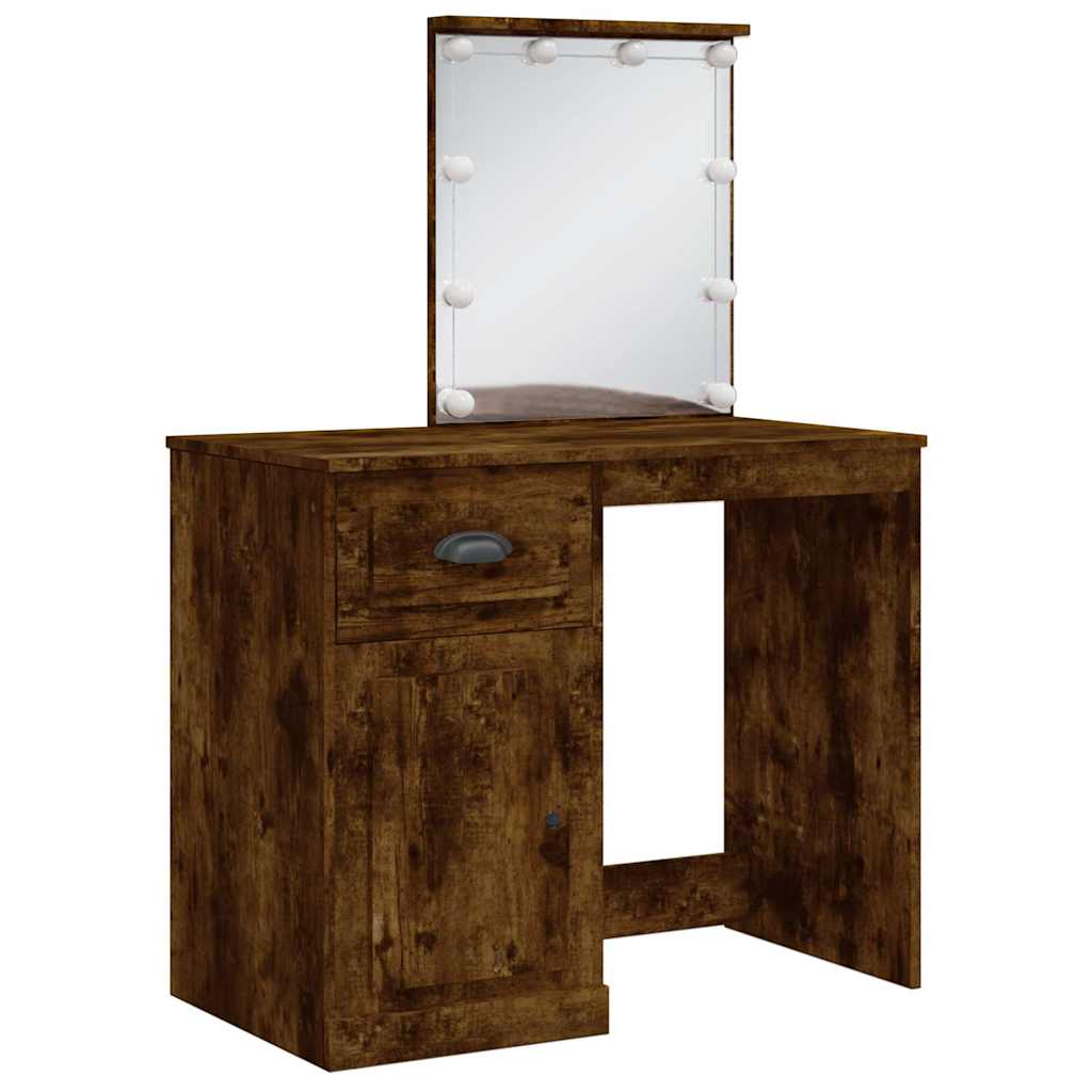 vidaXL Schminktisch mit LED-Leuchten Räuchereiche 90x42x132,5 cm