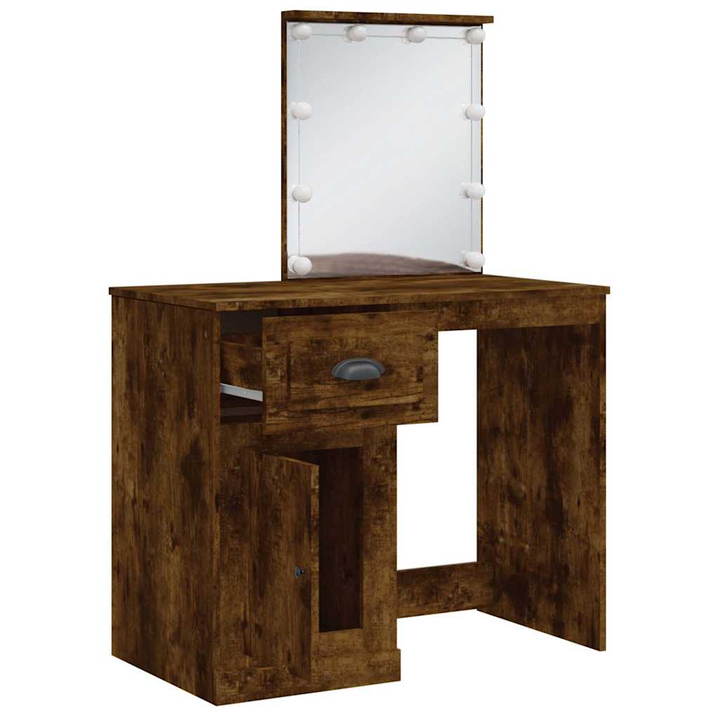 vidaXL Schminktisch mit LED-Leuchten Räuchereiche 90x42x132,5 cm