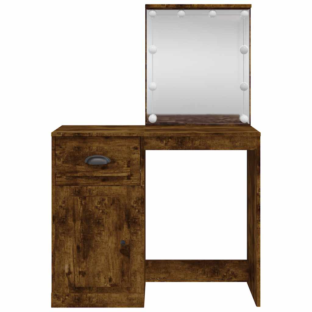 vidaXL Schminktisch mit LED-Leuchten Räuchereiche 90x42x132,5 cm