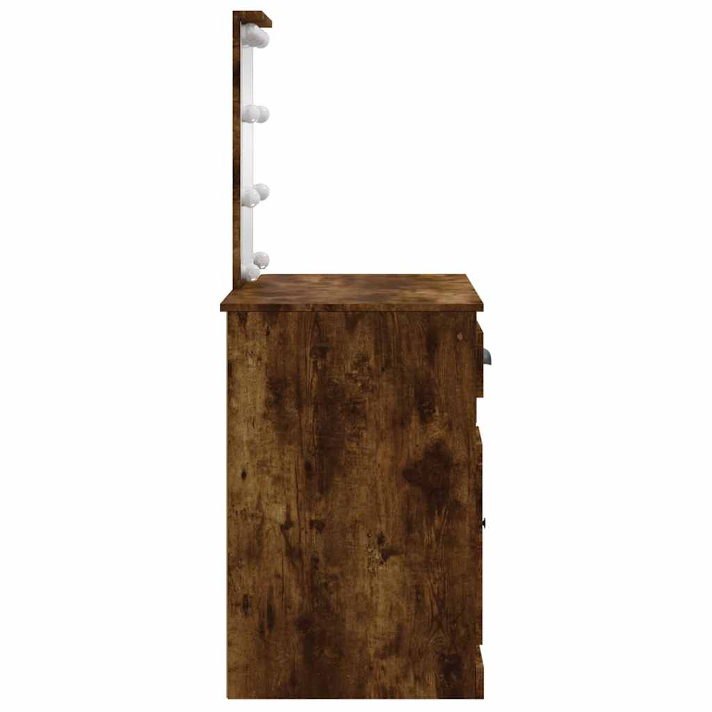 vidaXL Schminktisch mit LED-Leuchten Räuchereiche 90x42x132,5 cm