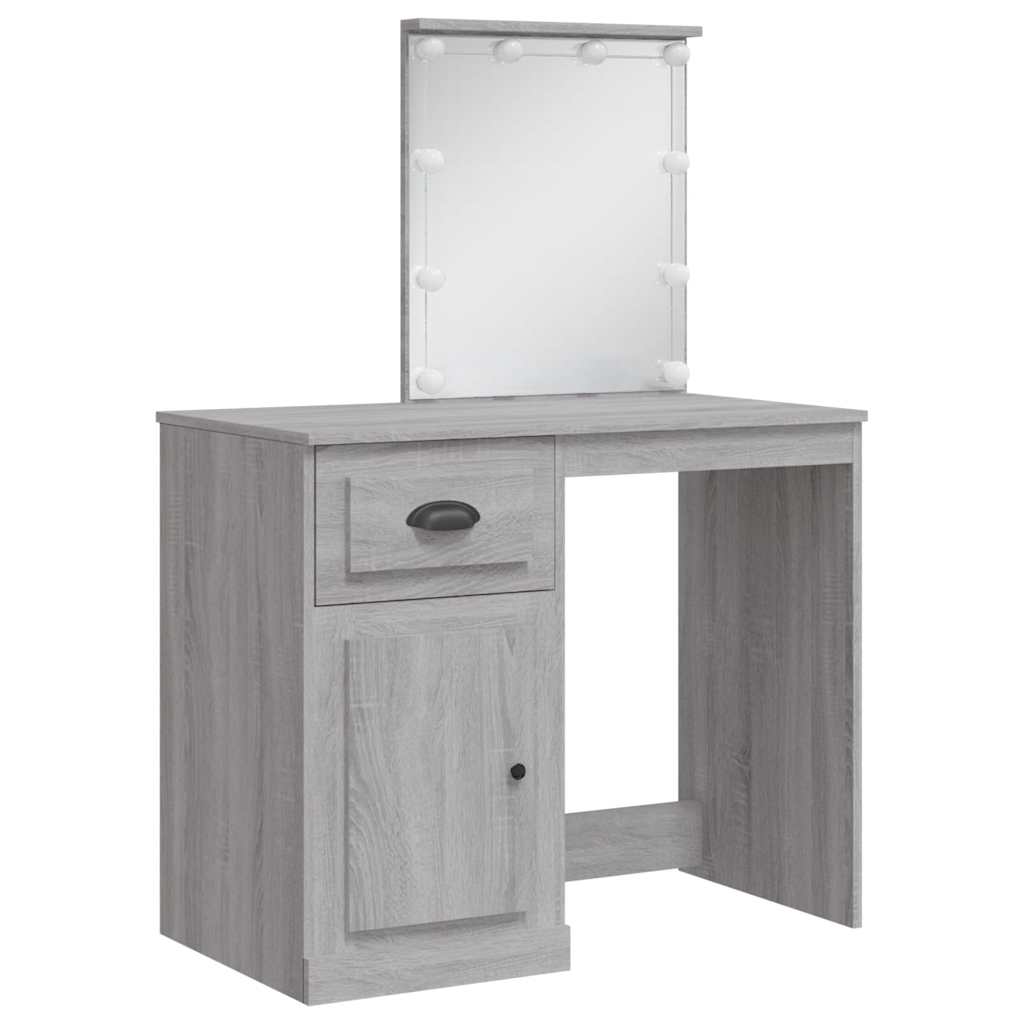 vidaXL Schminktisch mit LED-Leuchten Grau Sonoma 90x42x132,5 cm