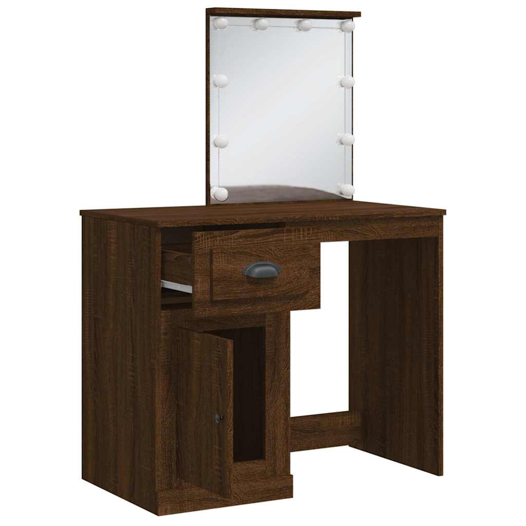 vidaXL Schminktisch mit LED-Leuchten Braun Eichen-Optik 90x42x132,5 cm
