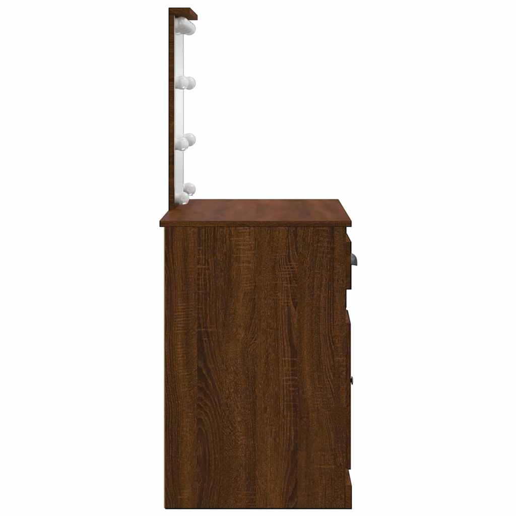 vidaXL Schminktisch mit LED-Leuchten Braun Eichen-Optik 90x42x132,5 cm