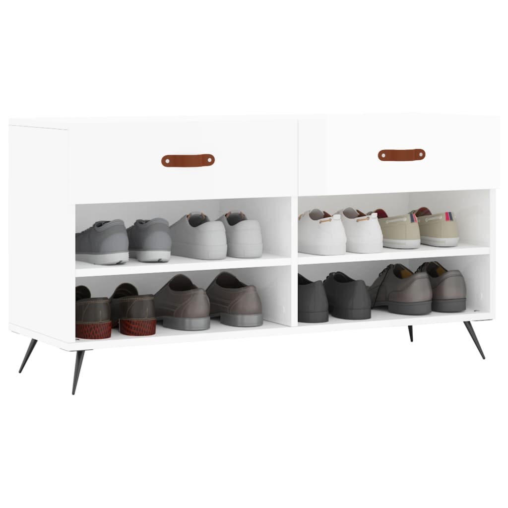 vidaXL Schuhbank Hochglanz-Weiß 102x35x55 cm Holzwerkstoff