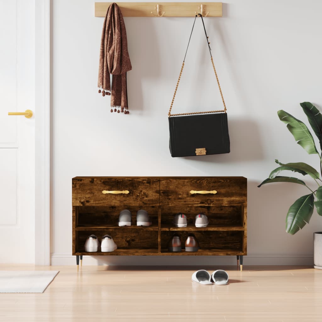 vidaXL Schuhbank Räuchereiche 102x35x55 cm Holzwerkstoff