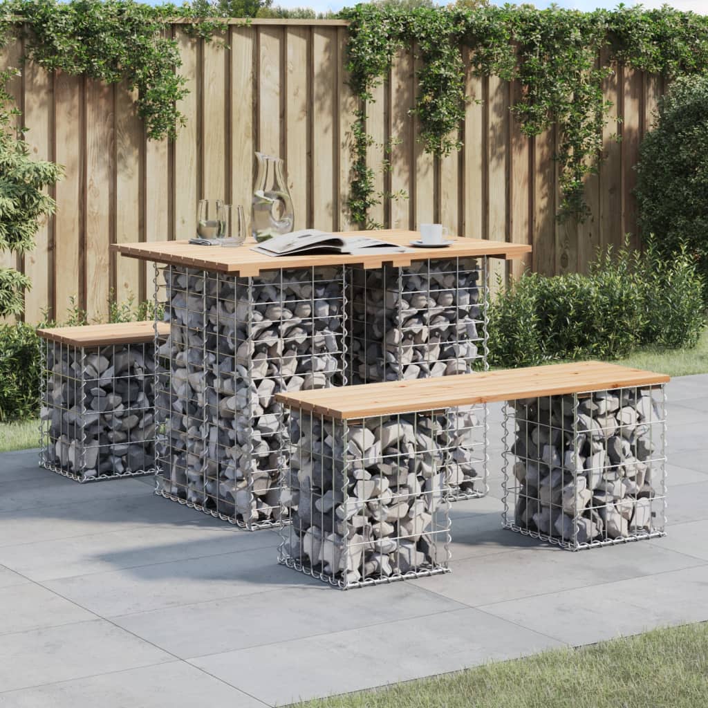 vidaXL Gartentisch aus Gabionen 100x70x72 cm Massivholz Kiefer