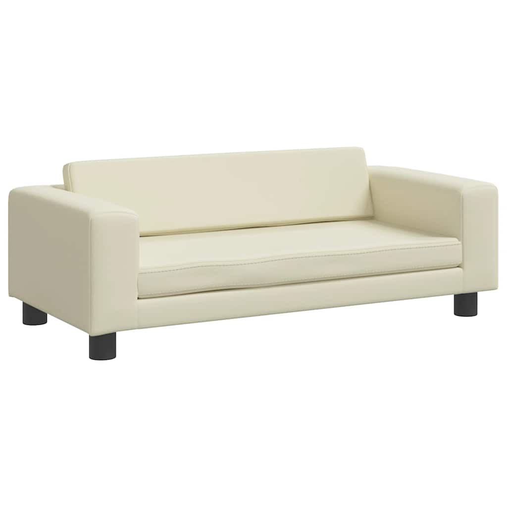 vidaXL Kindersofa mit Hocker Creme 100x50x30 cm Kunstleder
