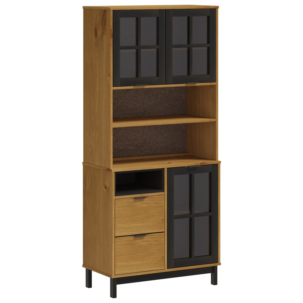 vidaXL Highboard mit Glastüren FLAM 80x40x180 cm Massivholz Kiefer